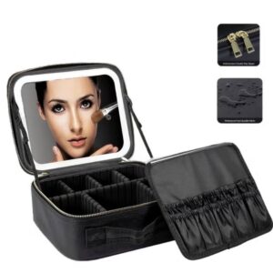onecircle makeup bag with led lighted mirror,adjustable brightness led cosmetic train case with brush storage board suitable for your travel makeup bag with led lighted mirror(black)